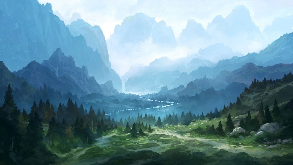 Фэнтезийный китайский пейзаж горы дорога