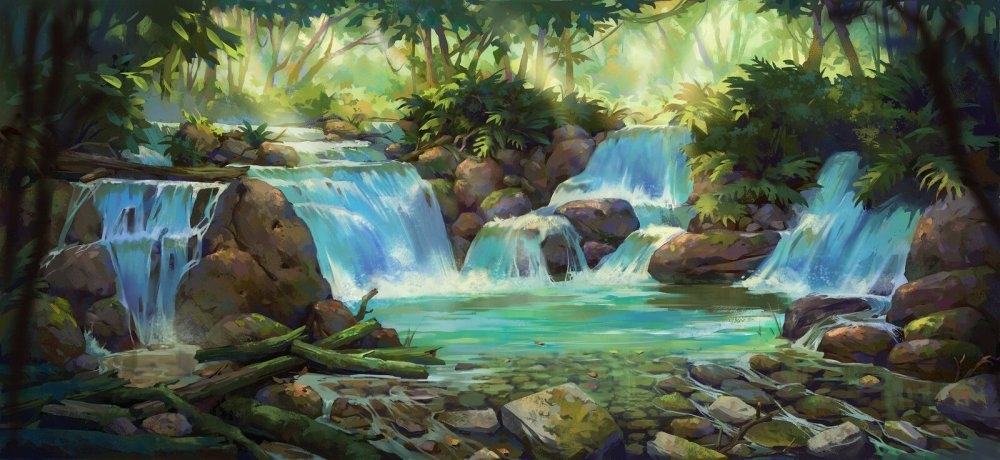 Водопад в джунглях арт