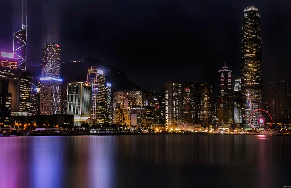 Ночной Гонконг небоскребы