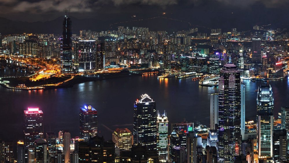 Гонконг небоскребы ночью