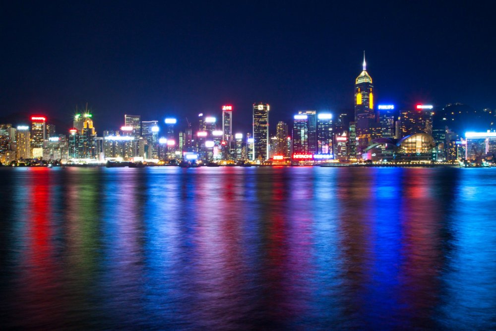Гавань Виктория Гонконг ночью