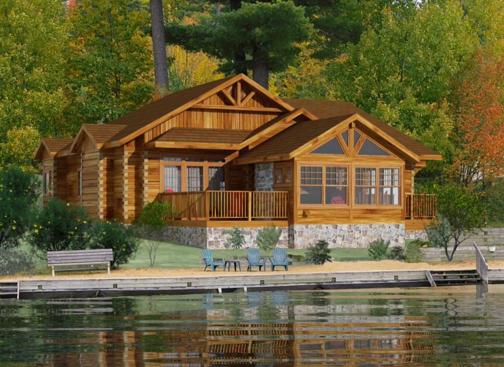 Деревянный домик на берегу озера