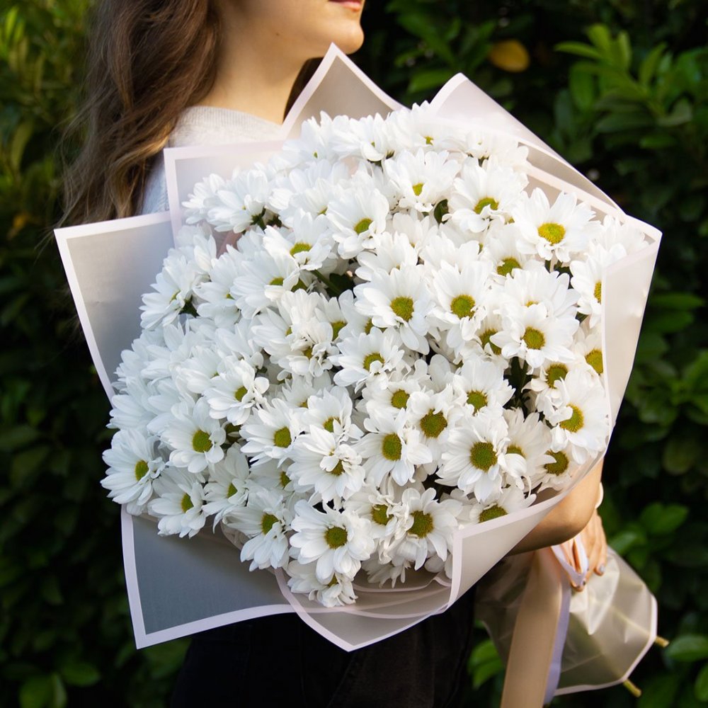 15 Белых кустовых хризантем цветы