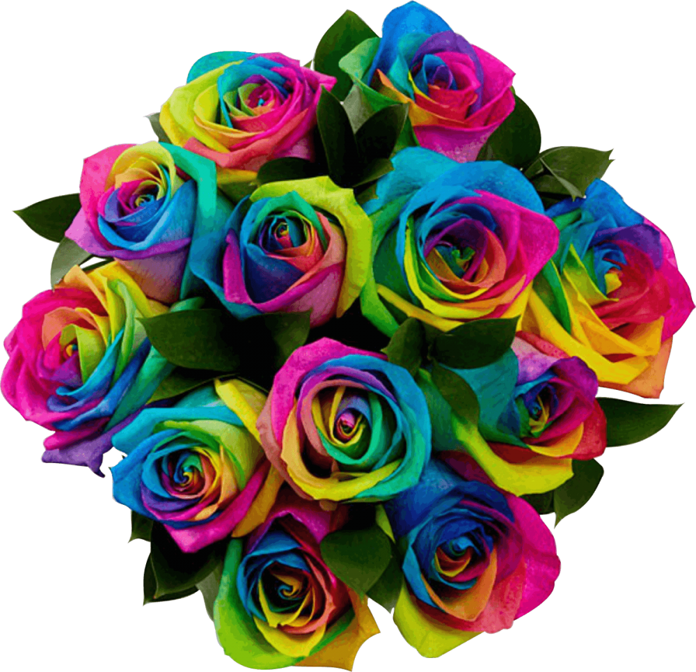 Радужная роза букет