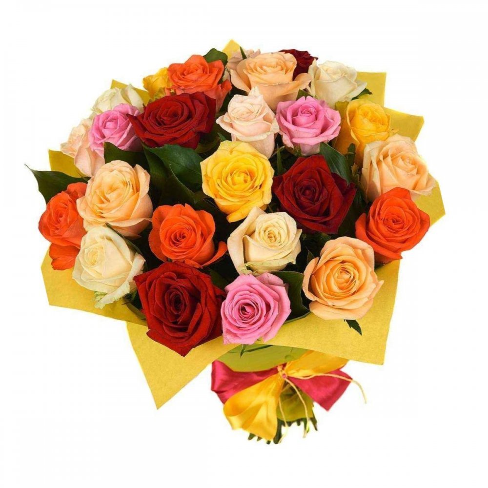 Красивый букет разноцветных роз
