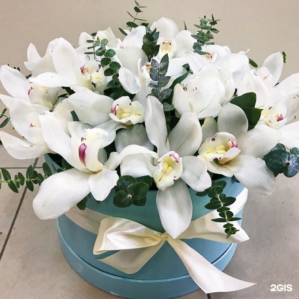 Большой букет белых орхидей