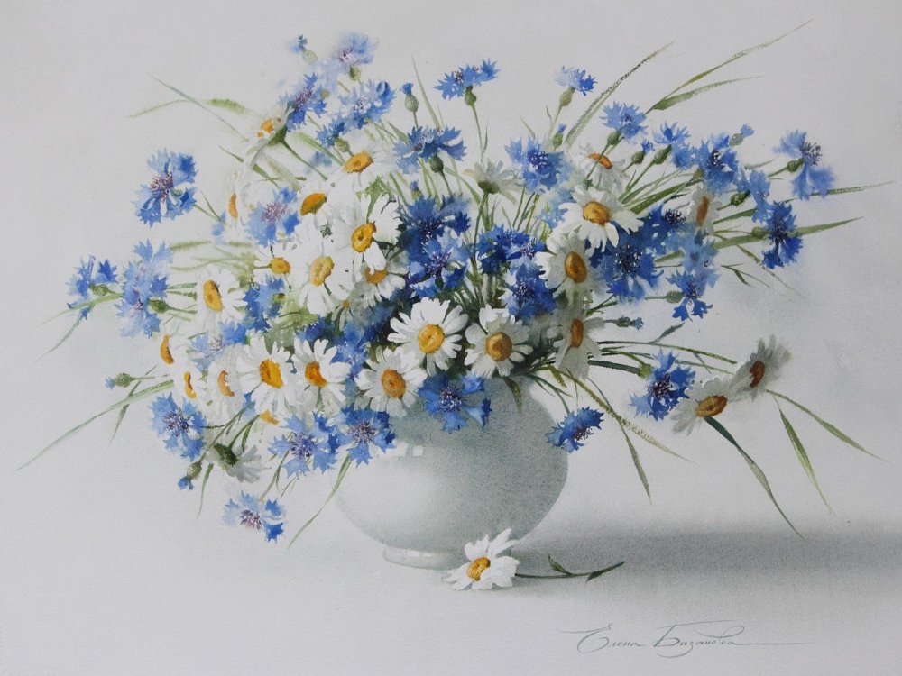 Елена Базанова акварель цветы