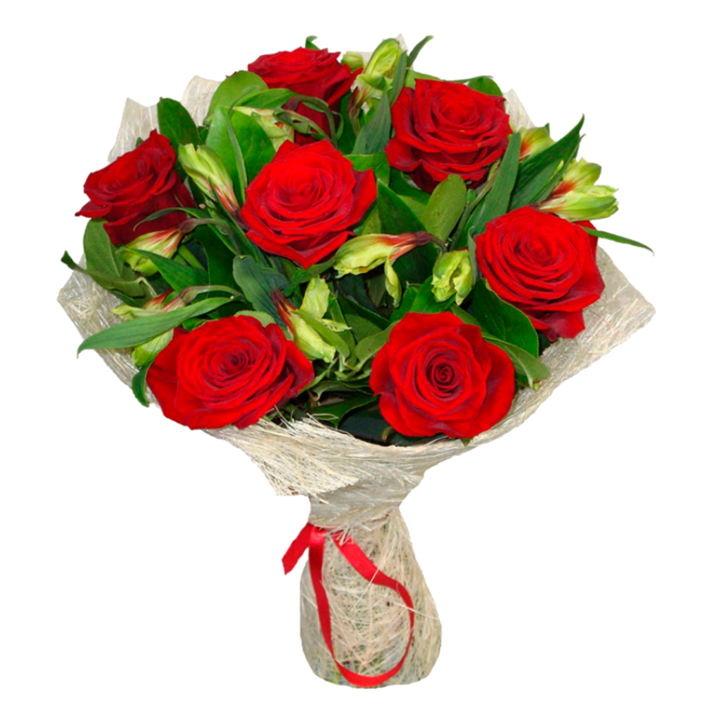 5 Красных роз с альстромерией букет