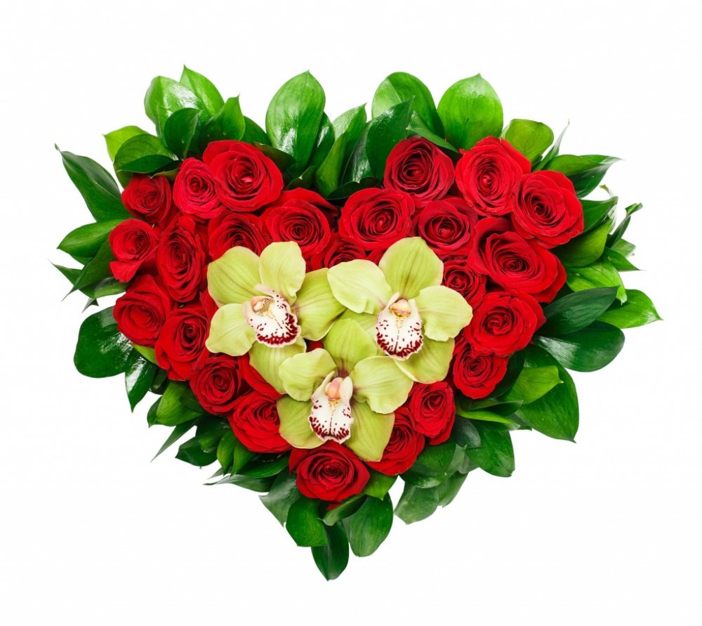 Композиции из цветов в коробке в форме сердца