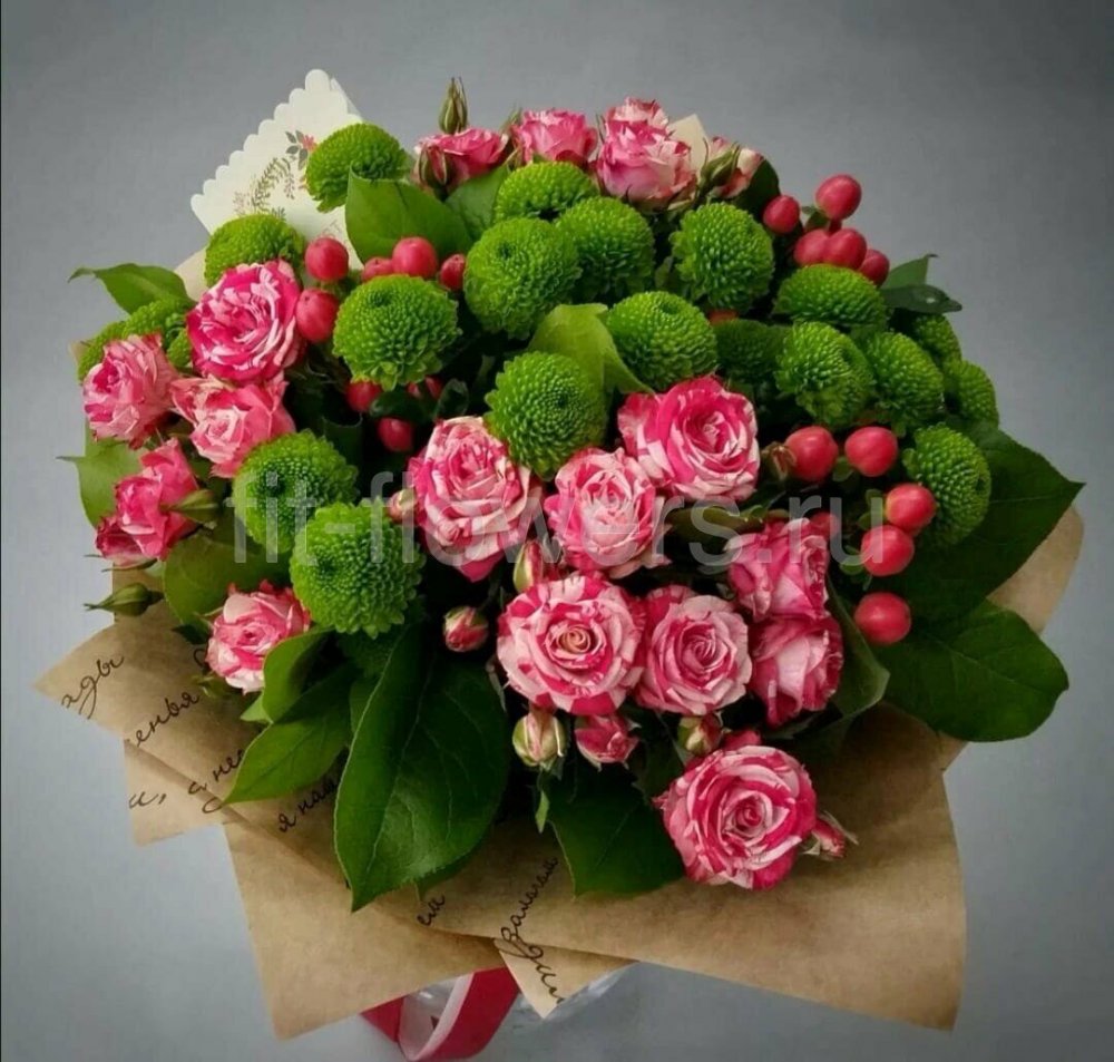 Букет розы хризантемы альстромерии