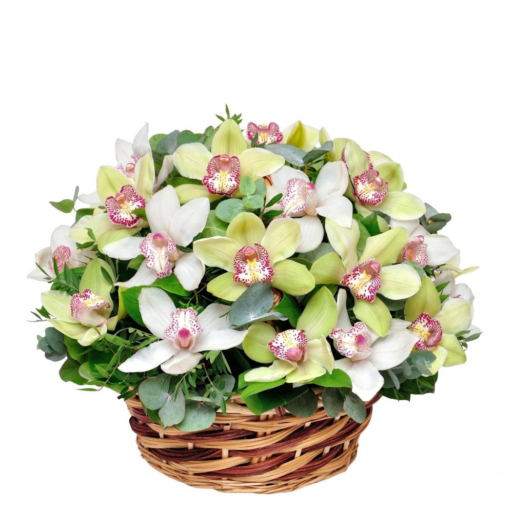Букет с пионовидными розами и орхидеями