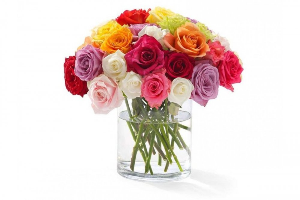 Разноцветные розы в вазе