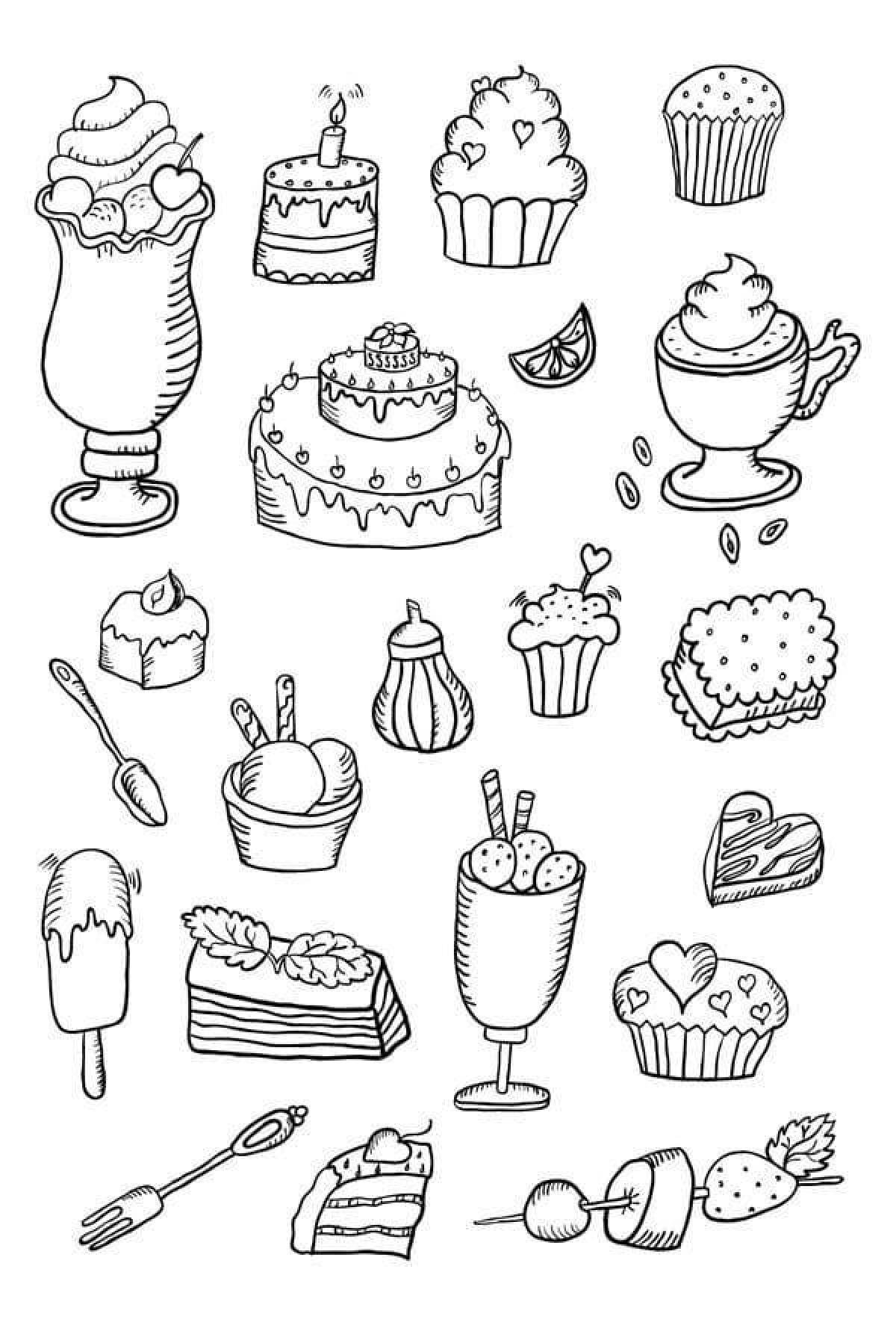 Напечатать еду. Сладости раскраска для детей. Раскраски тортики и пирожные. Раскраски еда сладости. Десерты раскраска для детей.