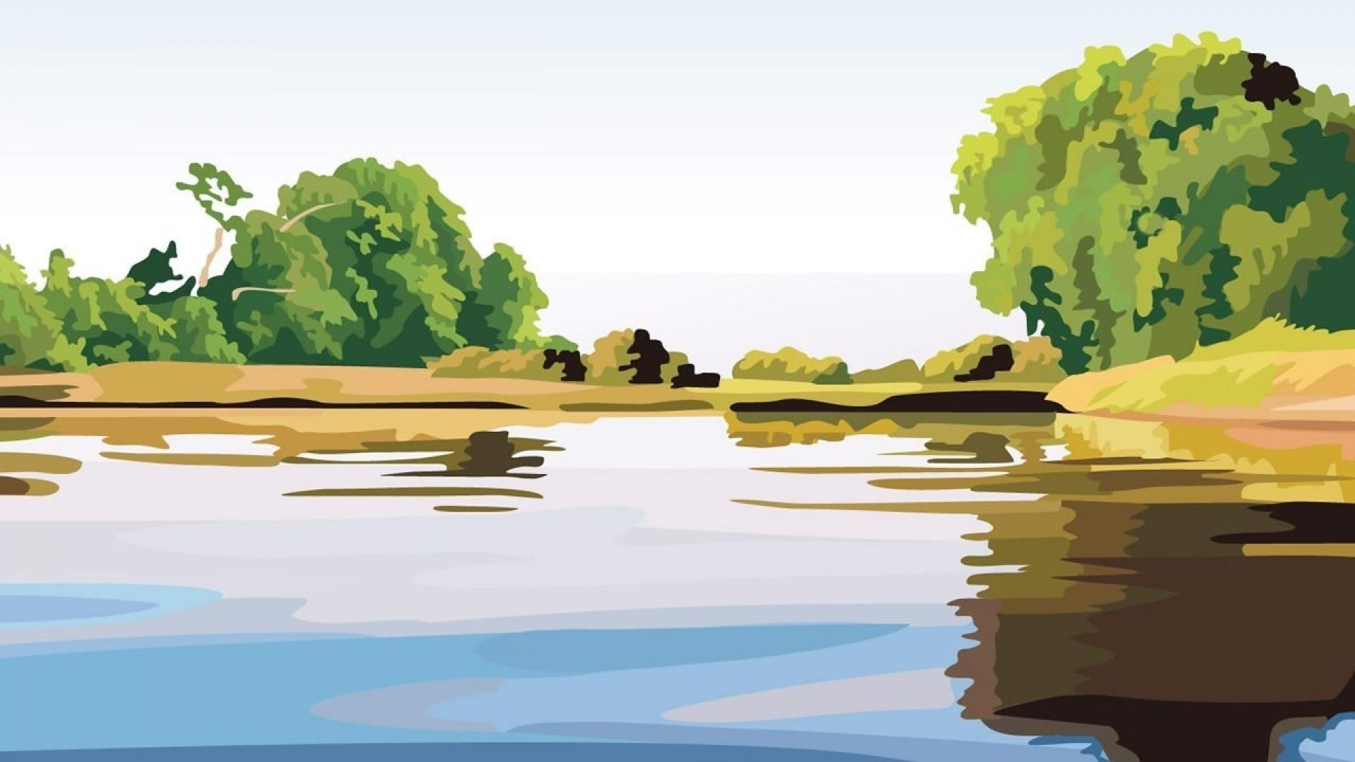 Рисунок реки озера или моря. Река Волга рисунок. Векторный пейзаж. Нарисовать реку. Простой пейзаж с речкой.