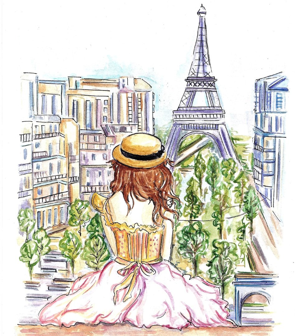 Девушка в Париже иллюстрация