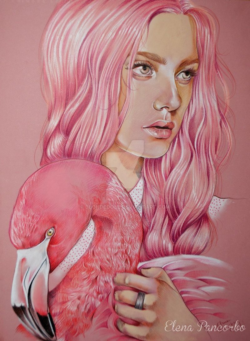 Нарисованная девушка розовая