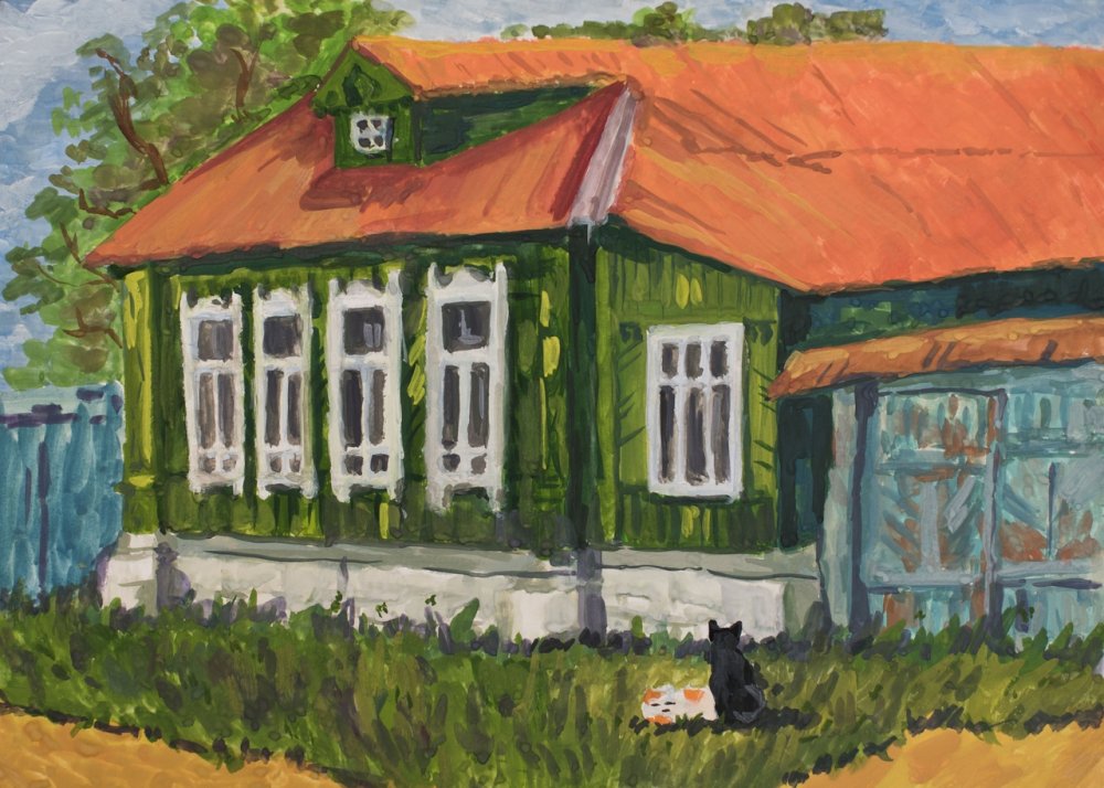 Иллюстрация,украинская хата,Мальва,деревня