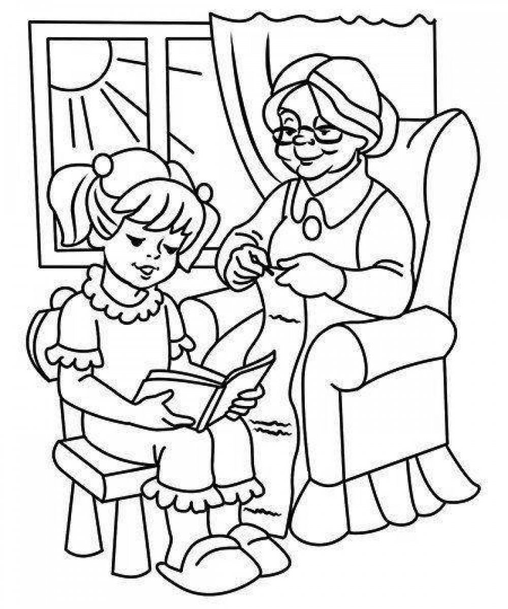 Бабушка в кресле рисунок