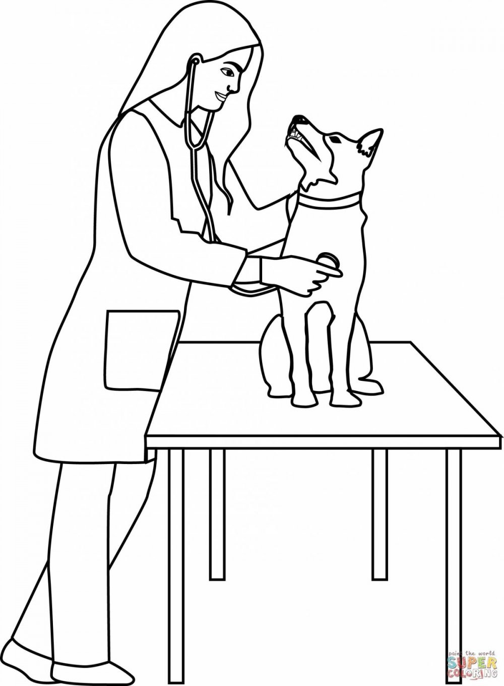 Ребенок с животным у ветеринара раскраска