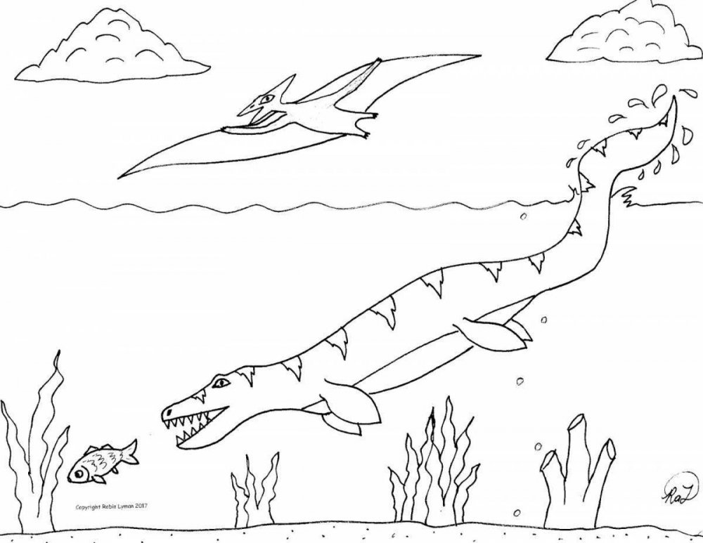 Рисунок акулы и Мозазавр раскраска