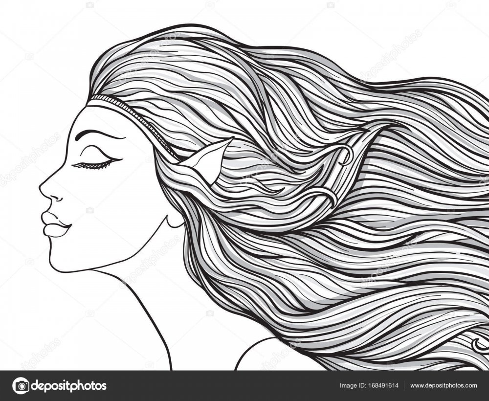 Раскраска девушка с длинными волосами портрет