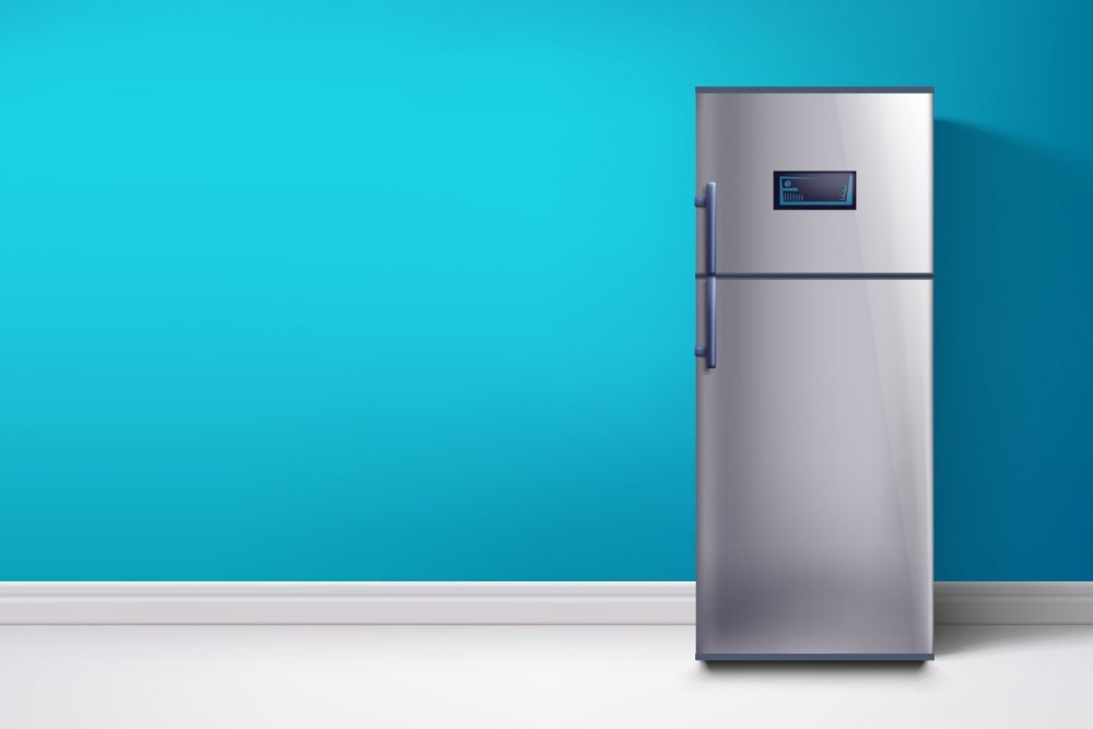 Холодильник на синем фоне