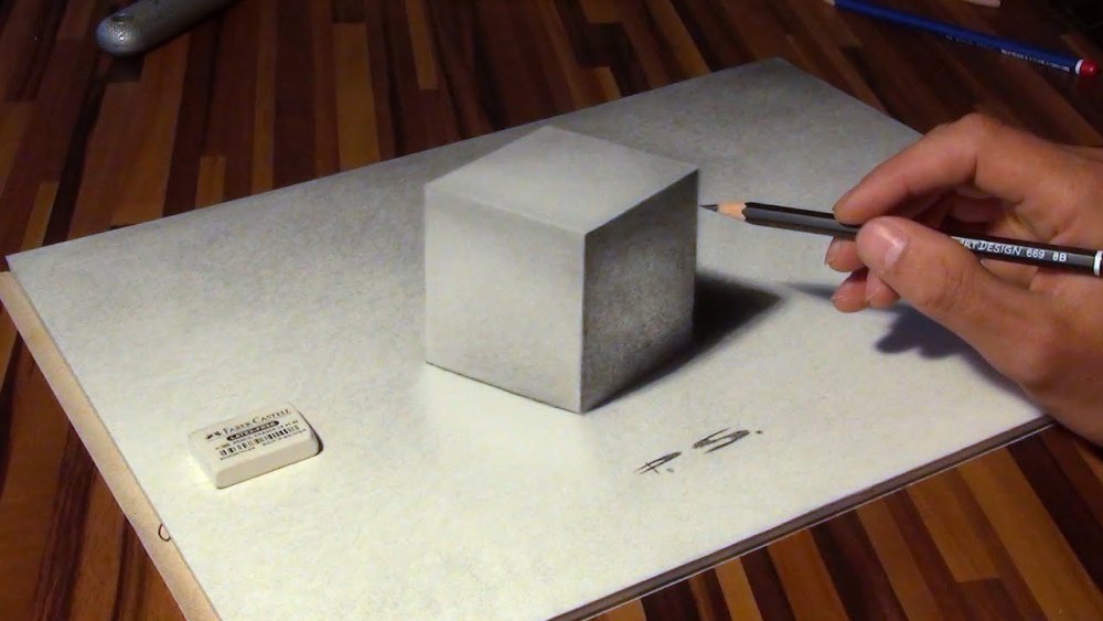 Иллюзия с кубом на бумаге