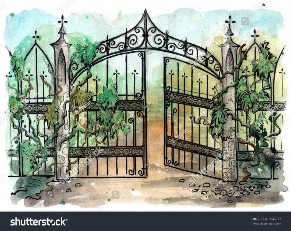 Забор ограда акварелью