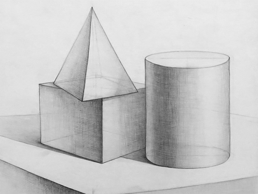 Натюрморт из геометрических фигур (куб, Призма)