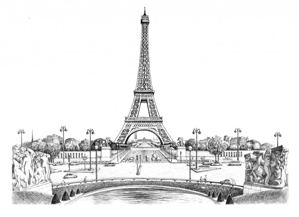 Париж Елисейские Эйфелева башня скетч
