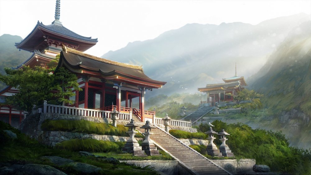 Китай горы пагода арт
