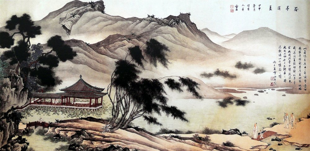 Пейзаж китайская живопись Чжао Мэнфу