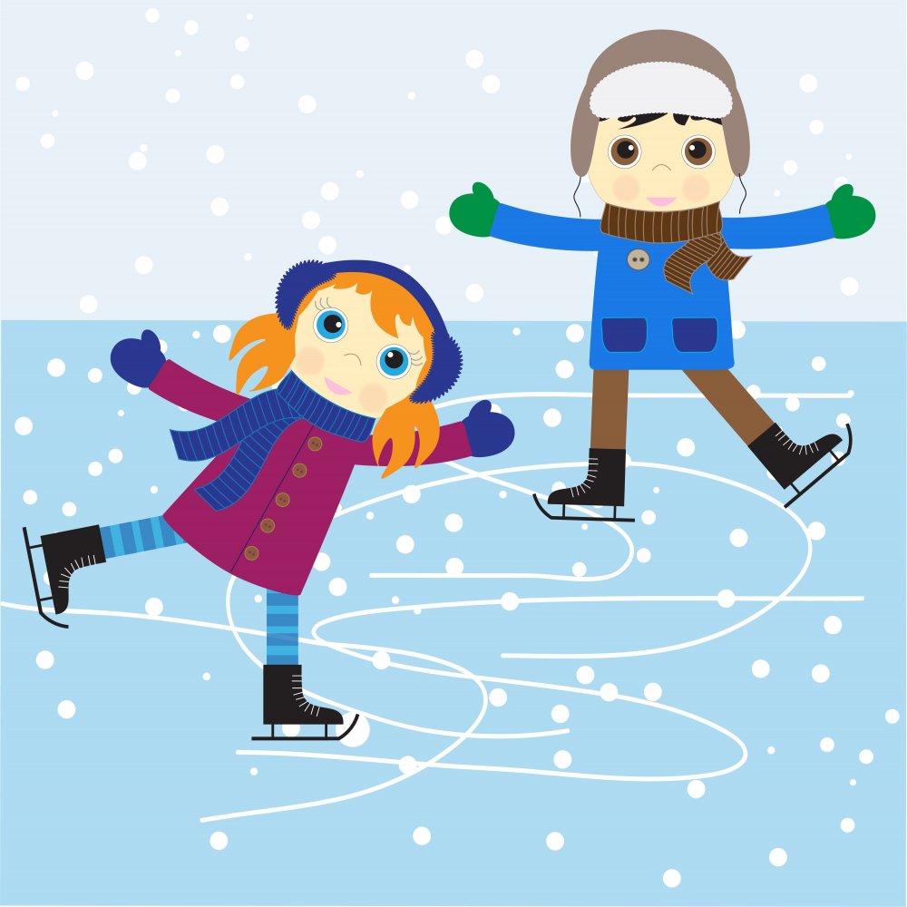Cartoon дети катаются на коньках