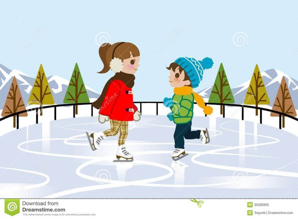Дети катаются на льду