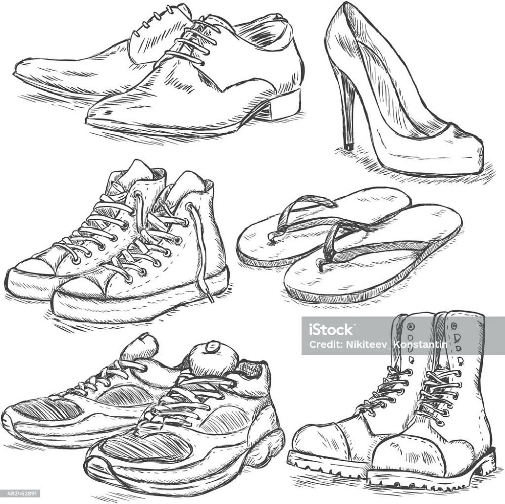Линейные зарисовки обуви