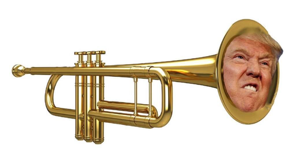 Труба музыкальный инструмент на белом фоне