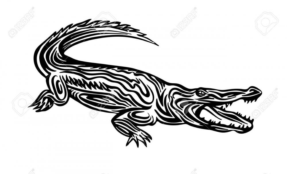 Крокодил контур черно белый