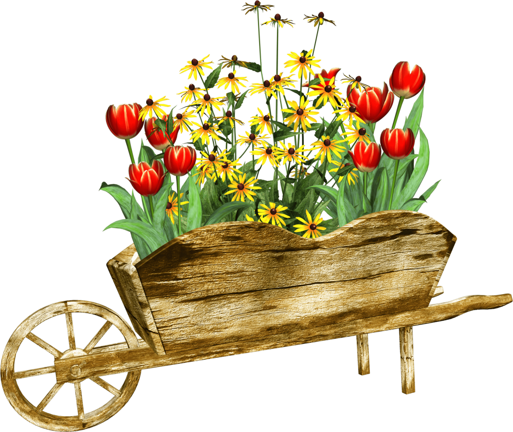Иллюстрация тележка с цветами