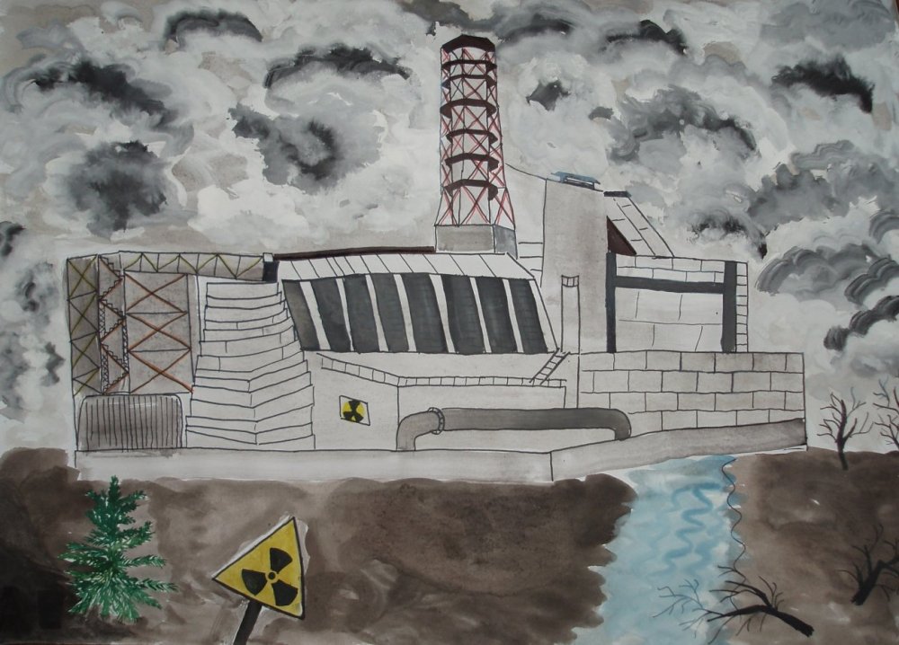 Чернобыльская атомная электростанция рисунок