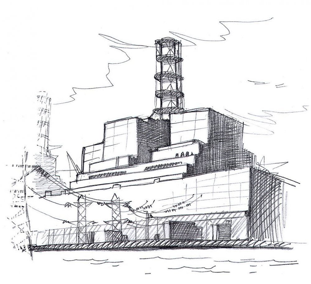 Чернобыльская АЭС рисунок карандашом