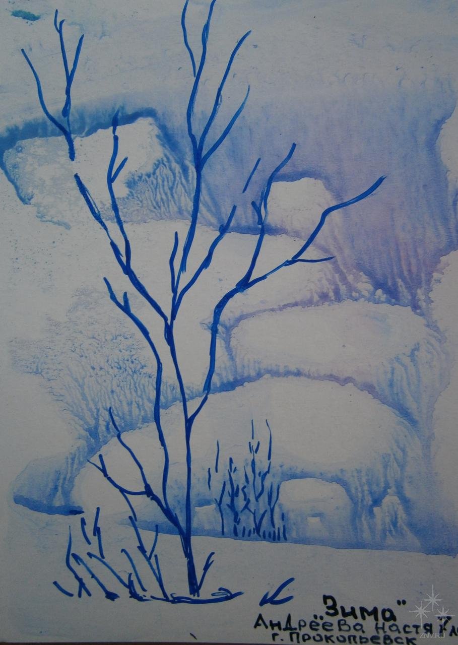 Зимний пейзаж в нетрадиционной технике рисования