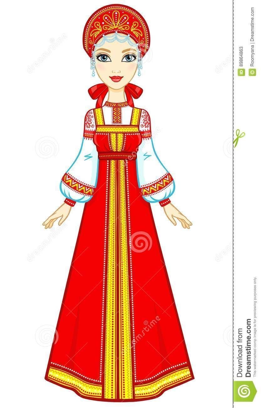 Рисование русский народный костюм для девочек