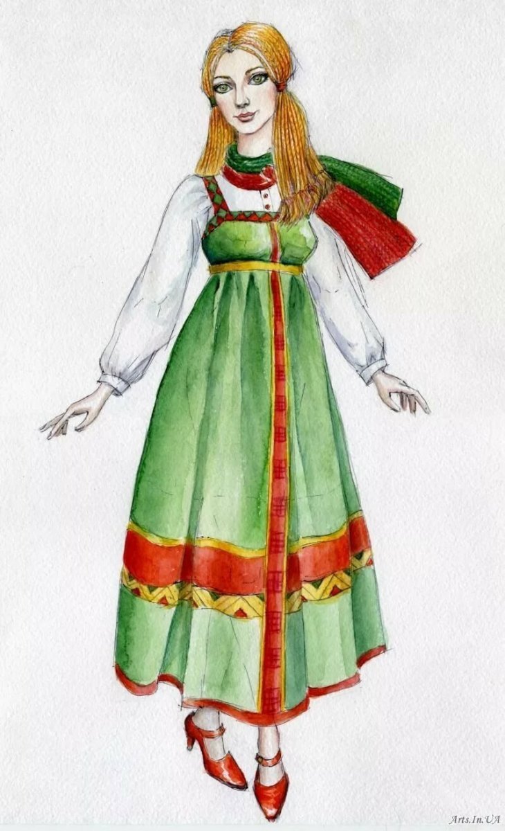 Рисование девочка в национальном костюме