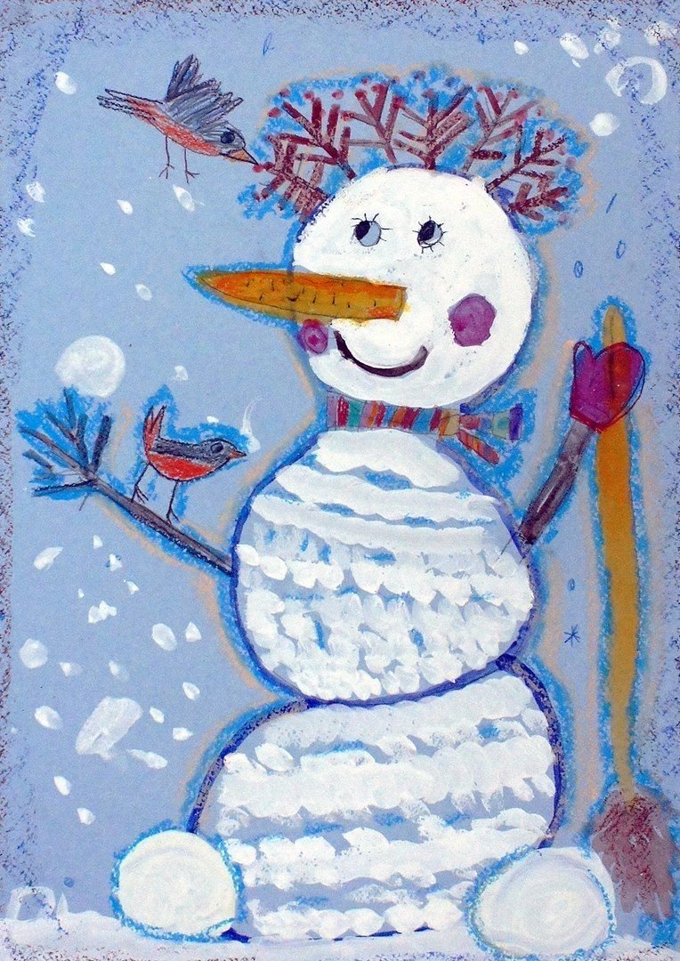 Снеговик рисунок гуашью