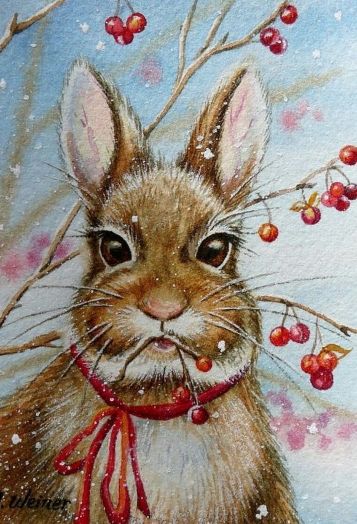 Новогодний кролик живопись