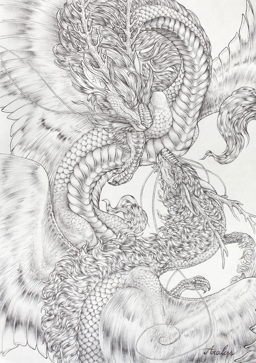 Китайский дракон карандашом