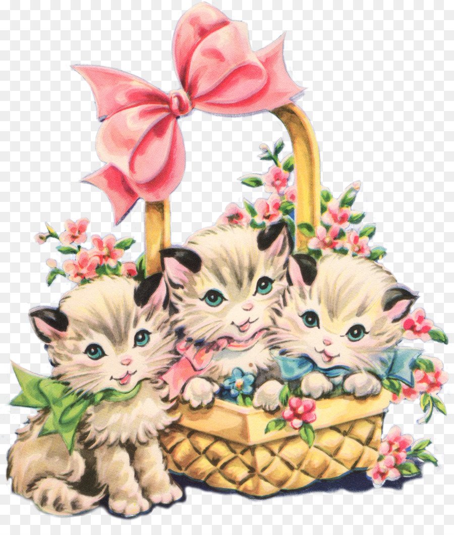 Котенок в корзинке с цветами