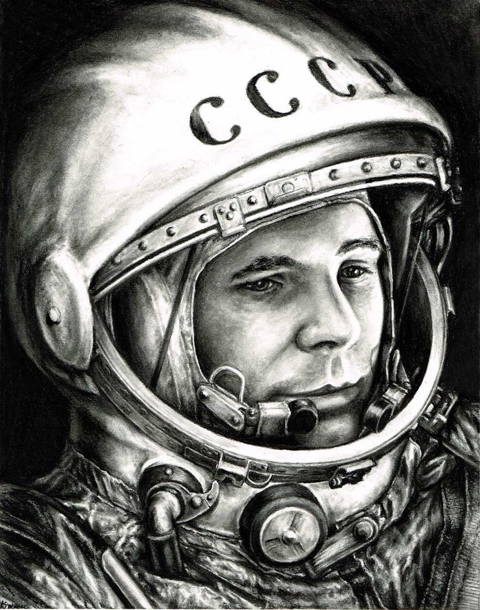 Юрий Гагарин портрет карандашом