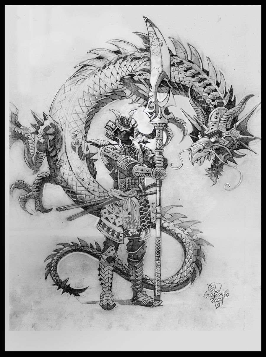 Японский дракон и Самурай тату