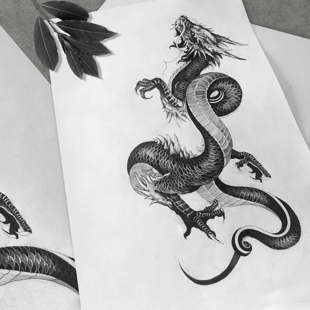 Китайский дракон тату эскизы